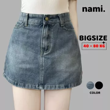 Chân váy Jean có lót trong dáng chữ A cạp cao cài cúc Bigsize, Chân váy nữ vải jean có khóa kéo NaMi 312