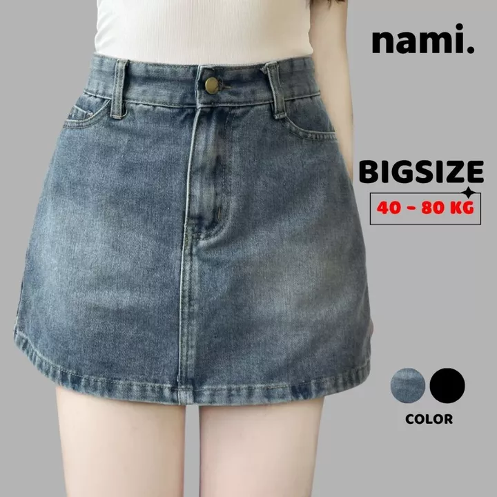 Chân váy Jean có lót trong dáng chữ A cạp cao cài cúc Bigsize, Chân váy nữ vải jean có khóa kéo NaMi 312