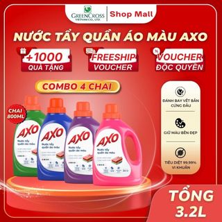 Combo 4 Chai Nước Tẩy Quần Áo Màu AXO 800ml – Giữ Màu Không Phai Tẩy Sạch Hiệu Quả