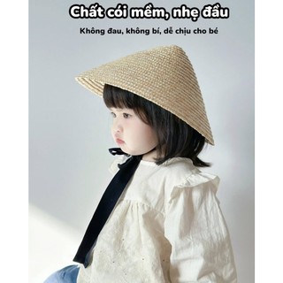 Nón Cói Cho Bé Vintage Hàn Quốc | Mũ Cói Rộng Vành Chống Nắng Đi Biển Có Dây Đeo Cho Bé