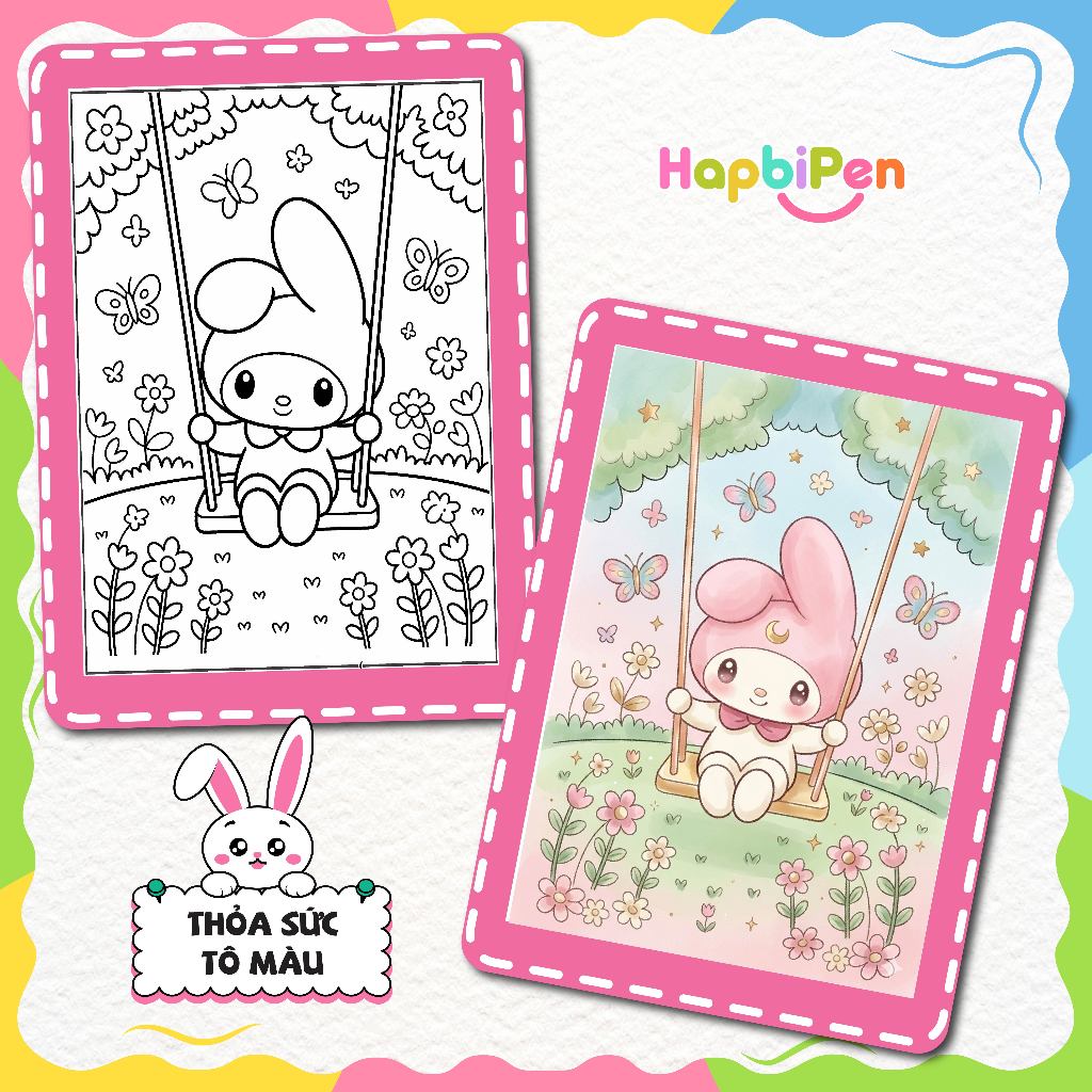 Tranh tô màu My Melody cho bé gái với 50 trang vẽ nhiều chủ đề tờ rời khổ A4 A5 TTM003