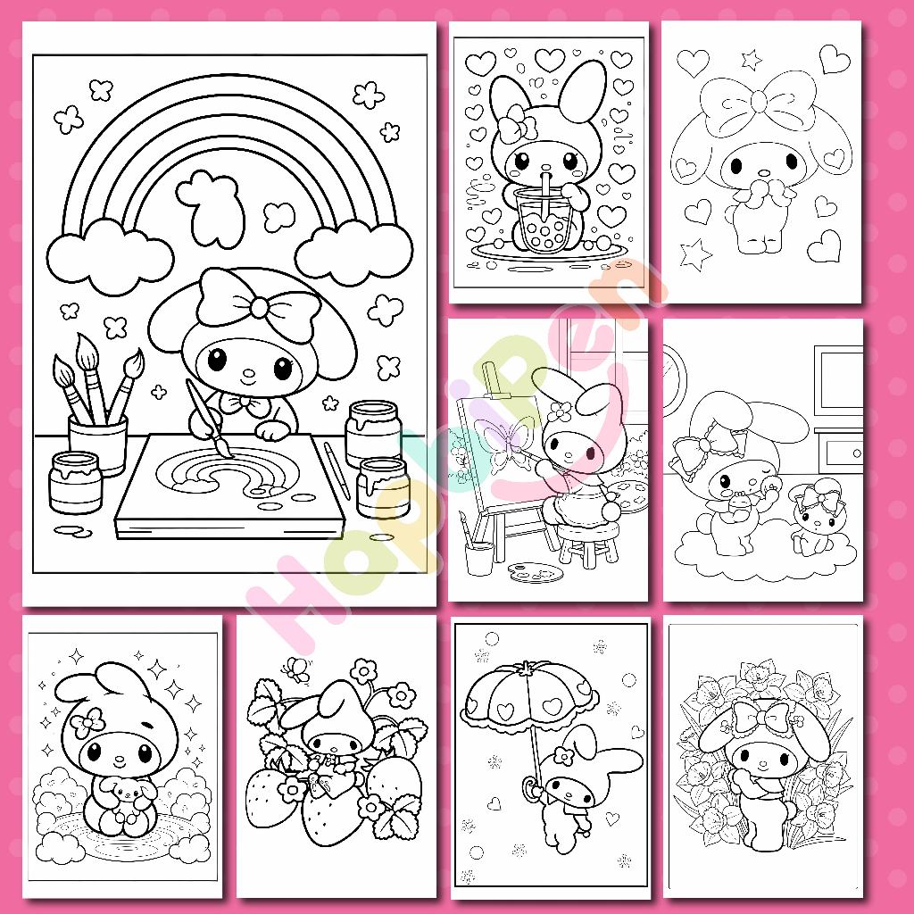 Tranh tô màu My Melody cho bé gái với 50 trang vẽ nhiều chủ đề tờ rời khổ A4 A5 TTM003