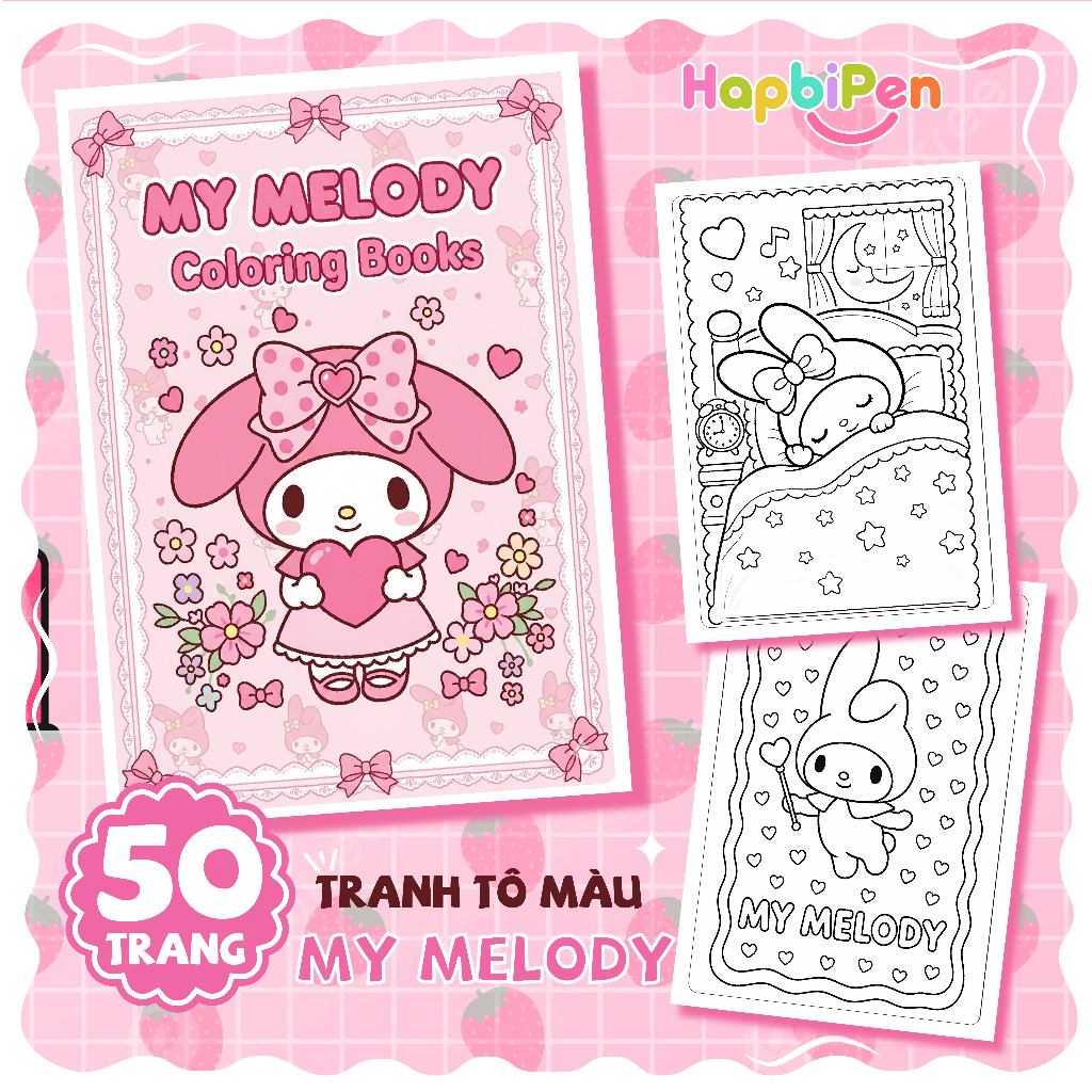 Tranh tô màu My Melody cho bé gái với 50 trang vẽ nhiều chủ đề tờ rời khổ A4 A5 TTM003