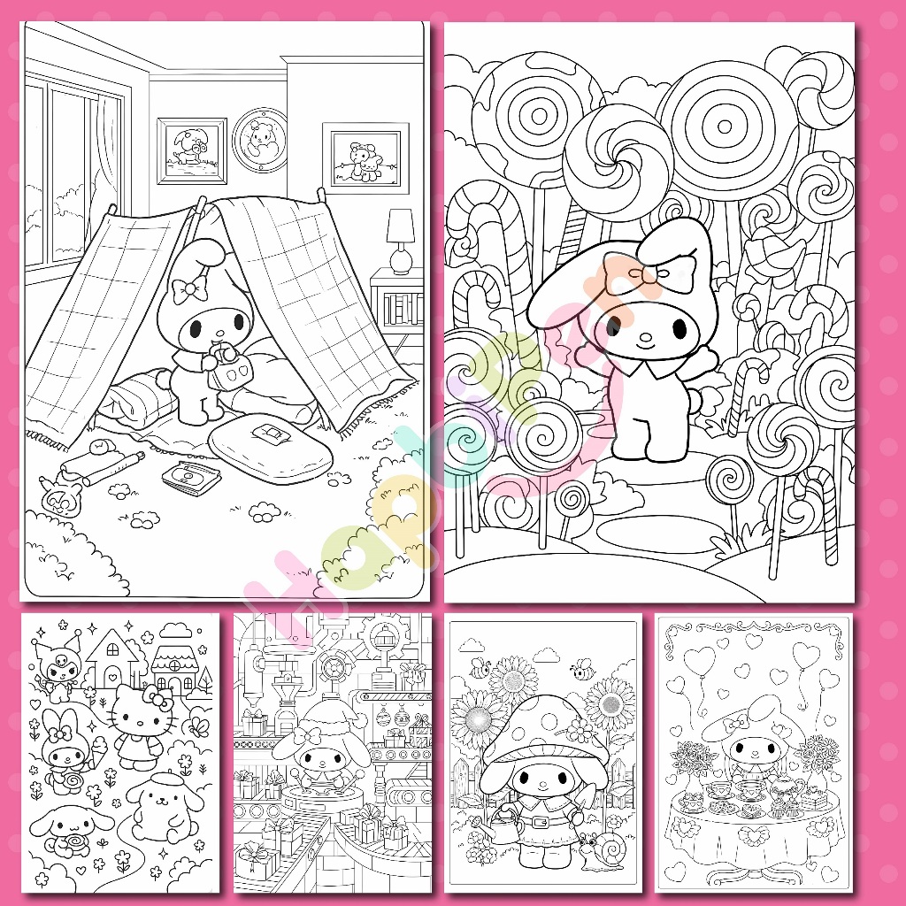 Tranh tô màu My Melody cho bé gái với 50 trang vẽ nhiều chủ đề tờ rời khổ A4 A5 TTM003