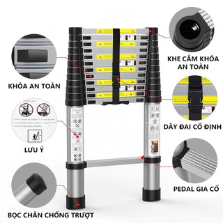 Thang nhôm Inox rút đơn các bậc thang tự động vào khóa 1.9m - 6m Dễ dàng mang theo Thang Rút Đơn Chữ I Bảo hành 2 năm