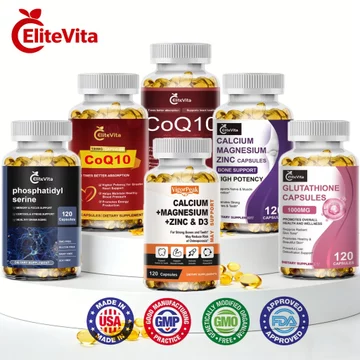 EliteVita Fish Oil -Thực phẩm bổ sung CoQ10 300mg-Viên nang Glutathione làm-Vitamin C/Vitamin D Viên nang Canxi