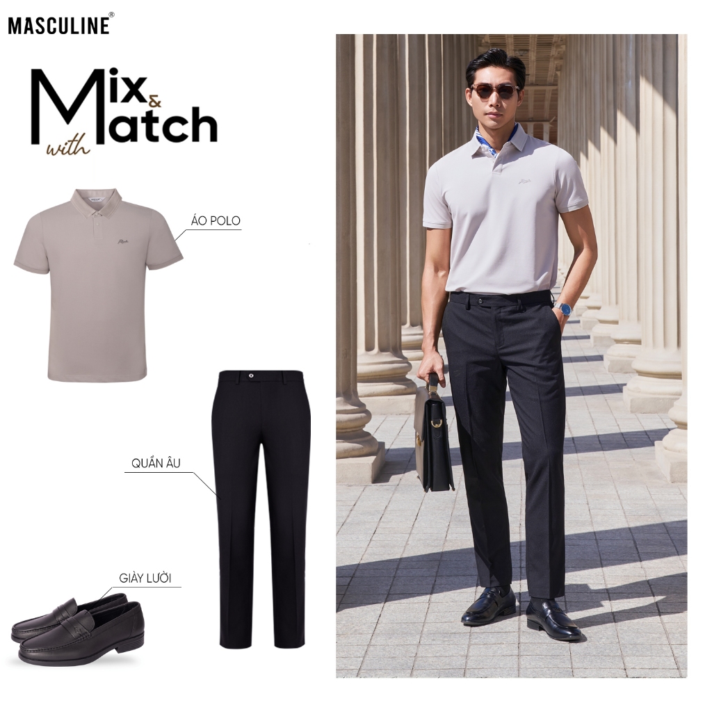 Quần âu nam MASCULINE MBR26D - Form ôm Beggi Relax trẻ trung vải cotton co giãn màu đen công sở