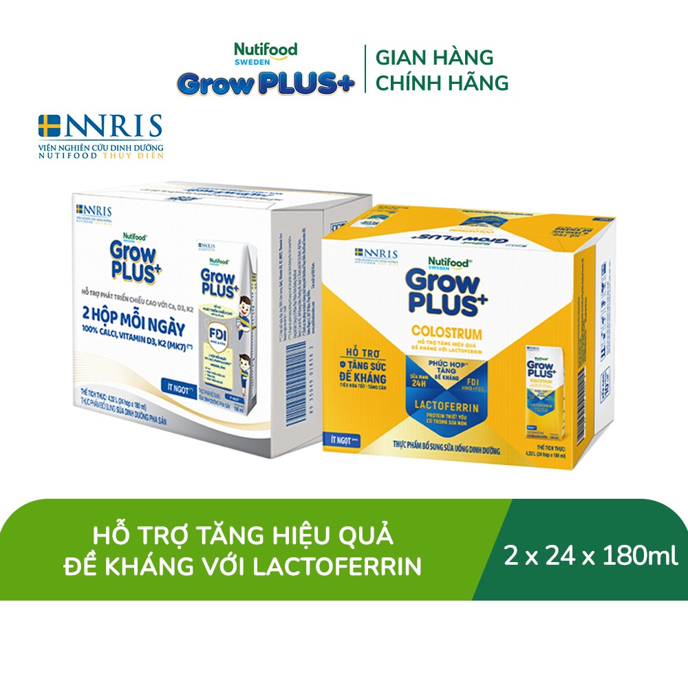 Combo 2 thùng 24 hộp Sữa bột pha sẵn GrowPLUS+ 180ml: Cao Lớn Vượt Trội +  Colostrum Lactoferrin