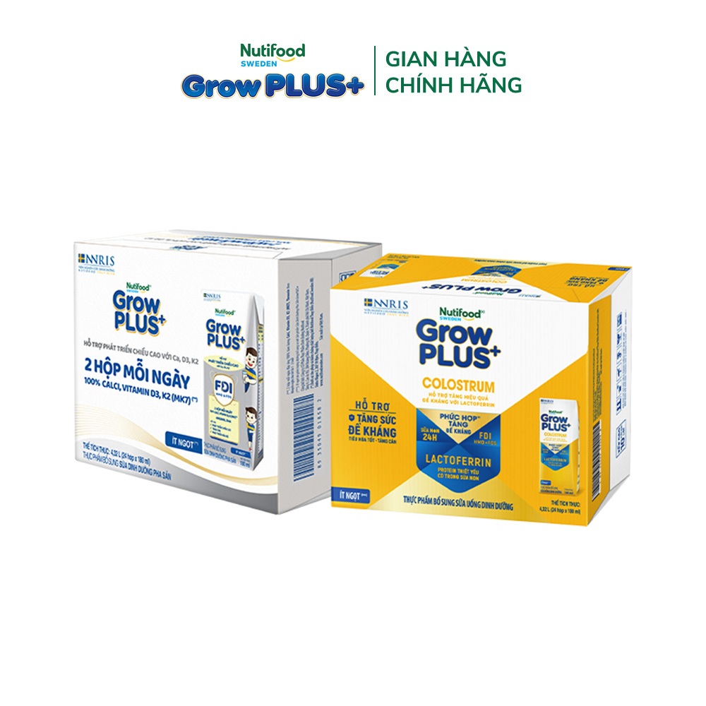Combo 2 thùng 24 hộp Sữa bột pha sẵn GrowPLUS+ 180ml: Cao Lớn Vượt Trội +  Colostrum Lactoferrin