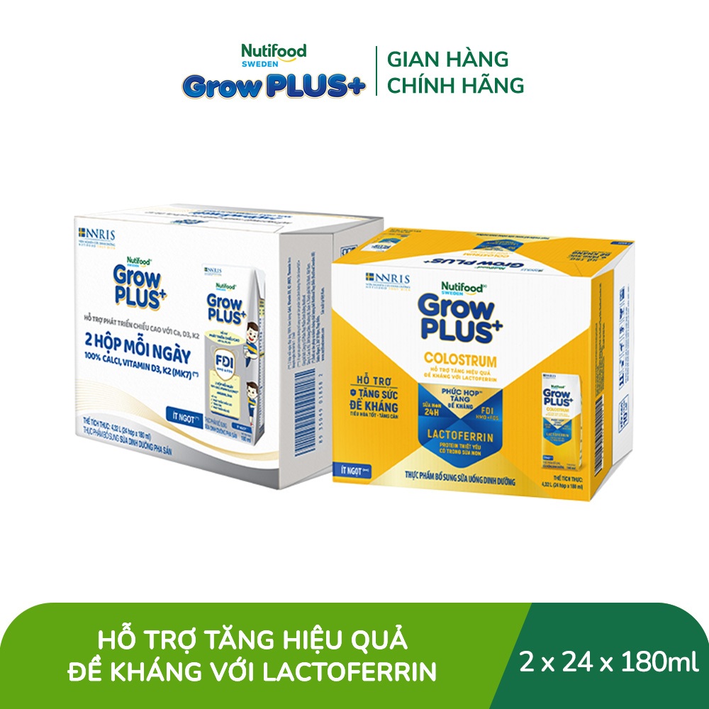 Combo 2 thùng 24 hộp Sữa bột pha sẵn GrowPLUS+ 180ml: Cao Lớn Vượt Trội +  Colostrum Lactoferrin