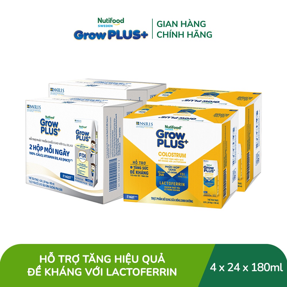 Combo 2 Thùng 24 hộp SBPS GrowPLUS+ Cao lớn vượt trội 180ml + 2 Thùng 24 hộp SBPS GrowPLUS+  Colostrum Lactoferrin 180ml