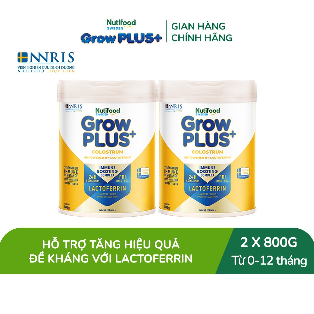 Combo 2 Sữa bột Nutifood Sweden GrowPLUS+ Colostrum Lactoferrin 0+ 800g