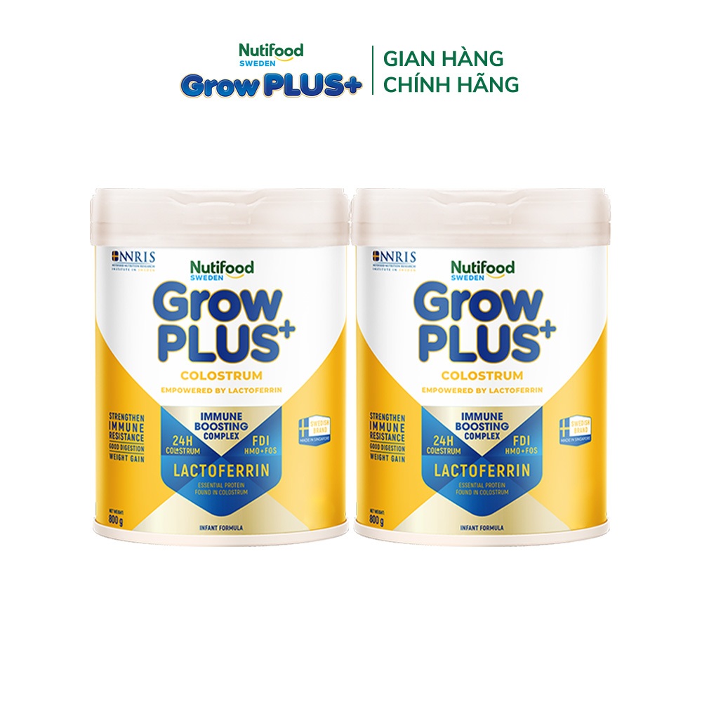 Combo 2 Sữa bột Nutifood Sweden GrowPLUS+ Colostrum Lactoferrin 0+ 800g