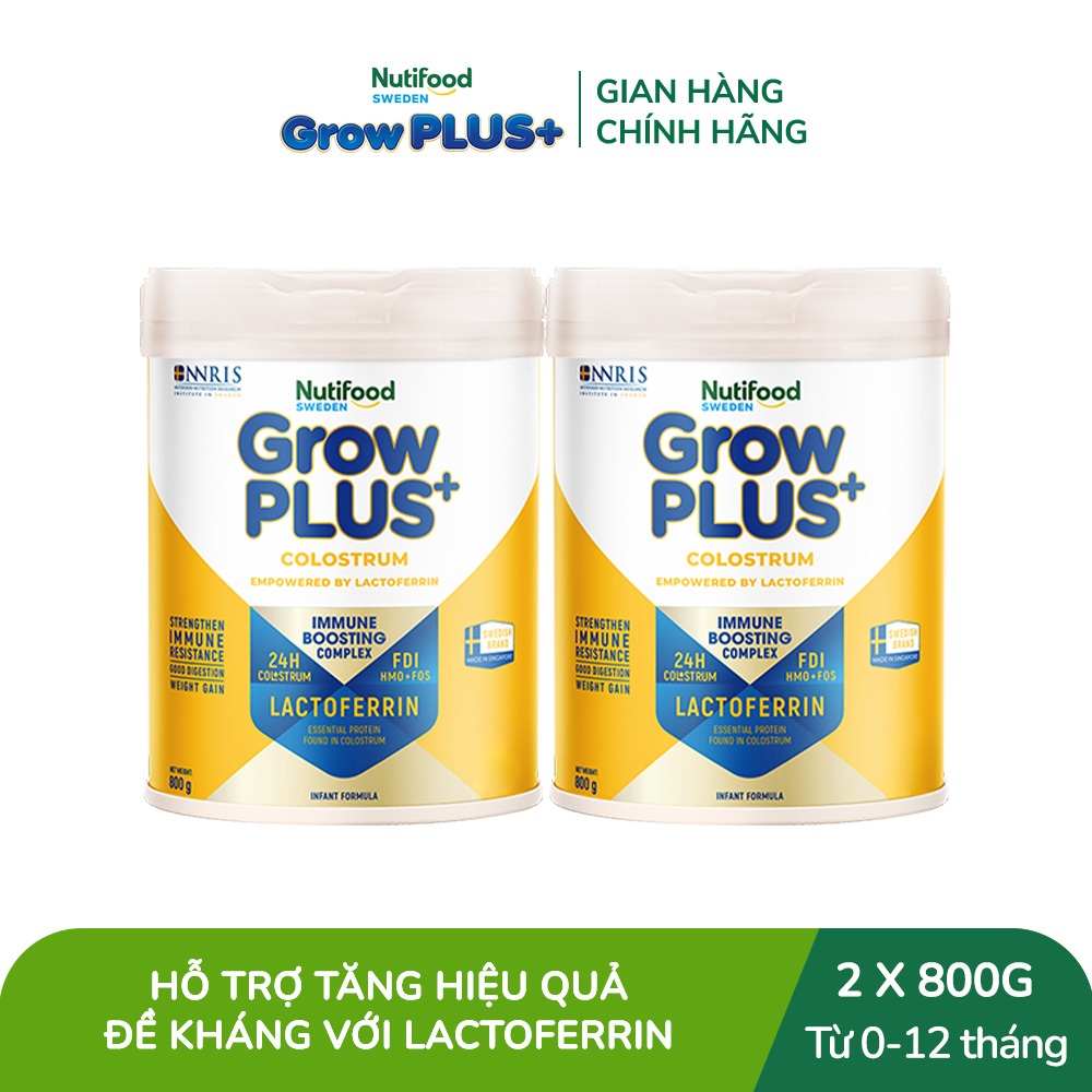 Combo 2 Sữa bột Nutifood Sweden GrowPLUS+ Colostrum Lactoferrin 0+ 800g