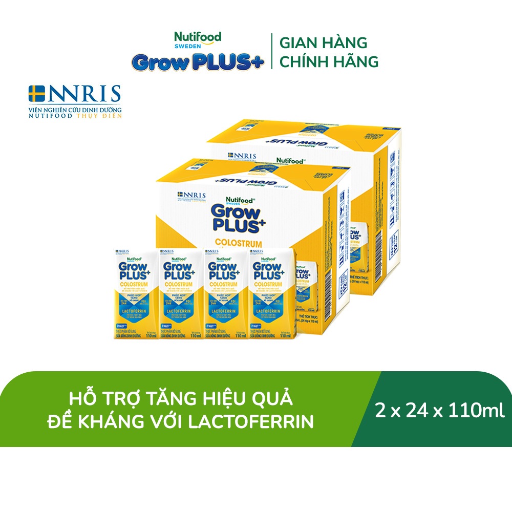 Combo 2 Thùng 24 hộp Sữa bột pha sẵn Nutifood Sweden GrowPLUS+ Colostrum Lactoferrin 110ml