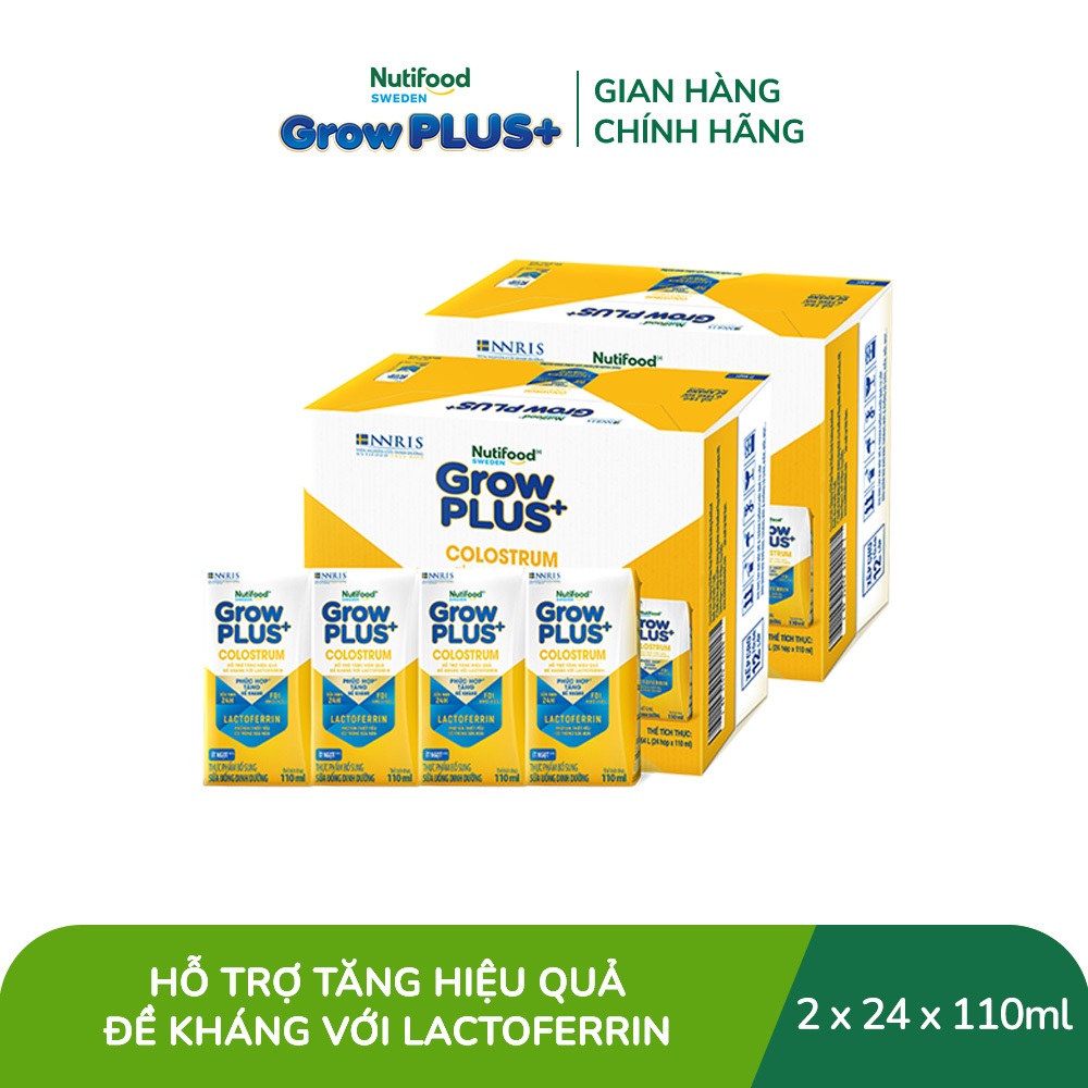 Combo 2 Thùng 24 hộp Sữa bột pha sẵn Nutifood Sweden GrowPLUS+ Colostrum Lactoferrin 110ml