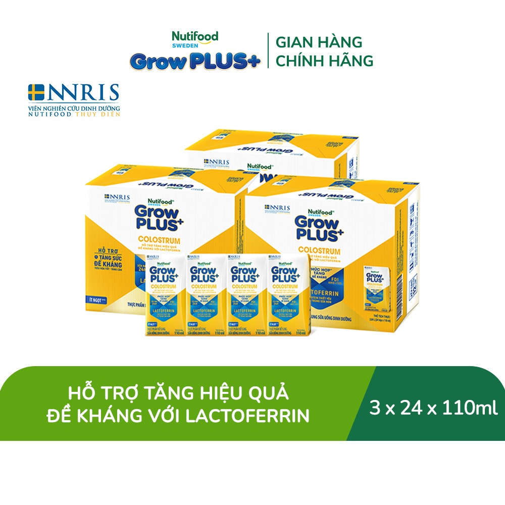 Combo 3 Thùng 24 hộp Sữa bột pha sẵn Nutifood Sweden GrowPLUS+ Colostrum Lactoferrin 110ml