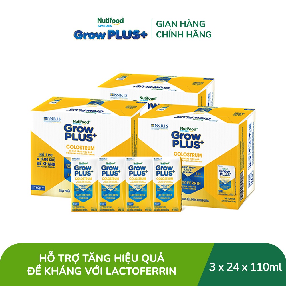 Combo 3 Thùng 24 hộp Sữa bột pha sẵn Nutifood Sweden GrowPLUS+ Colostrum Lactoferrin 110ml