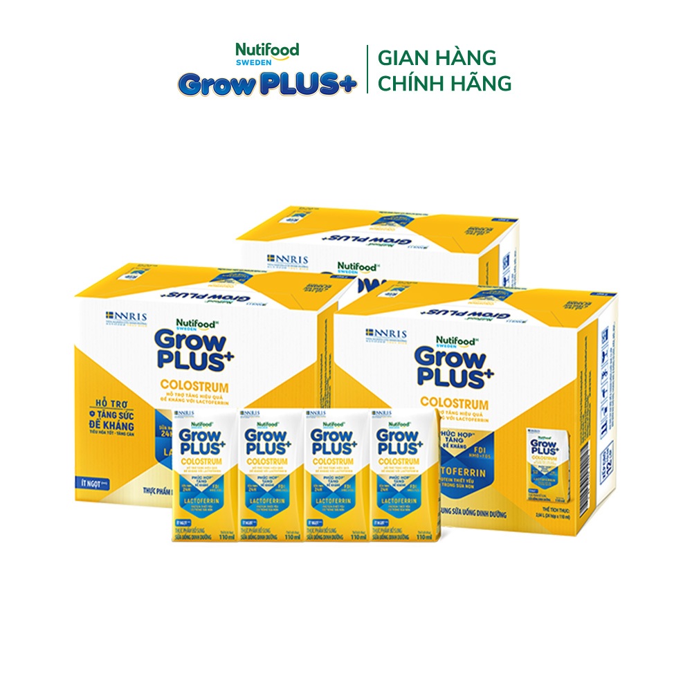 Combo 3 Thùng 24 hộp Sữa bột pha sẵn Nutifood Sweden GrowPLUS+ Colostrum Lactoferrin 110ml