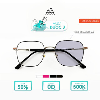 Gọng kính thời trang kèm tròng đổi màu khi ra nắng 0 độ ANNA dáng vuông chất liệu kim loại 68008