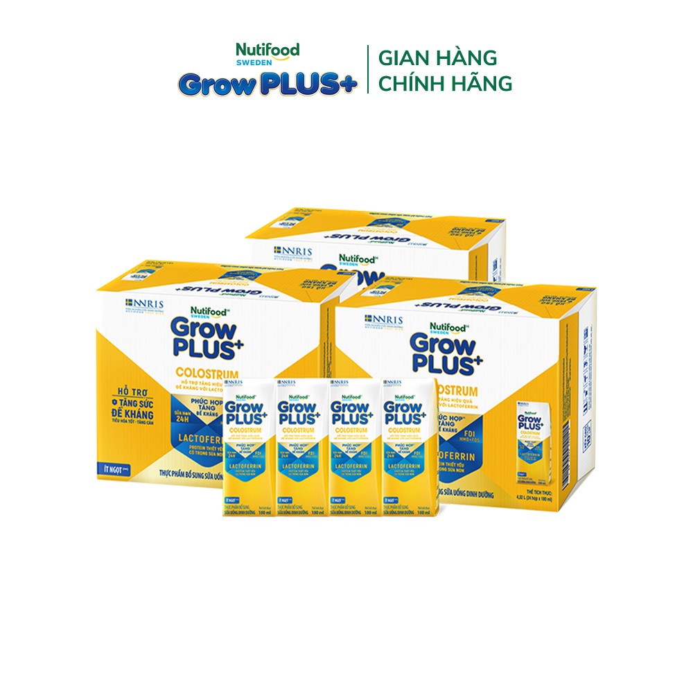 Combo 3 Thùng 24 hộp Sữa bột pha sẵn Nutifood Sweden GrowPLUS+ Colostrum Lactoferrin 180ml