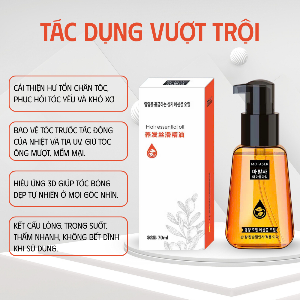 Tinh Dầu Dưỡng Tóc Mofaser 70ml | Phục Hồi Tóc Khô Xơ Hư Tổn, Giảm Gãy Rụng, Giúp Tóc Mềm Mượt Bóng Khỏe