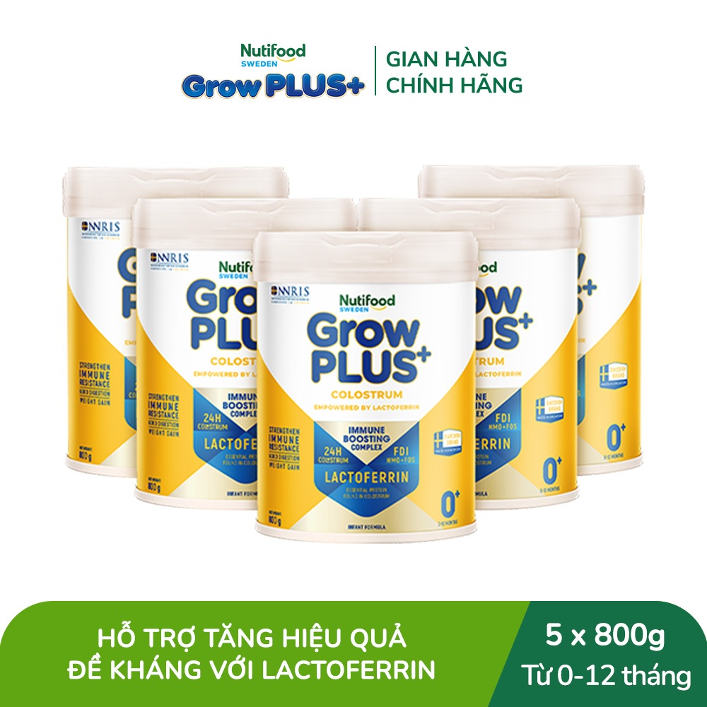 Combo 5 Sữa bột Nutifood Sweden GrowPLUS+ Colostrum Lactoferrin 0+ 800g