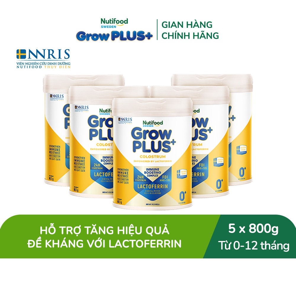 Combo 5 Sữa bột Nutifood Sweden GrowPLUS+ Colostrum Lactoferrin 0+ 800g