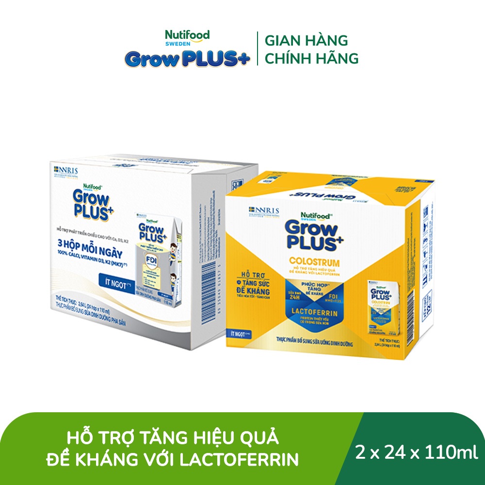 Combo 2 thùng 24 hộp Sữa bột pha sẵn GrowPLUS+ 110ml: Cao Lớn Vượt Trội +  Colostrum Lactoferrin