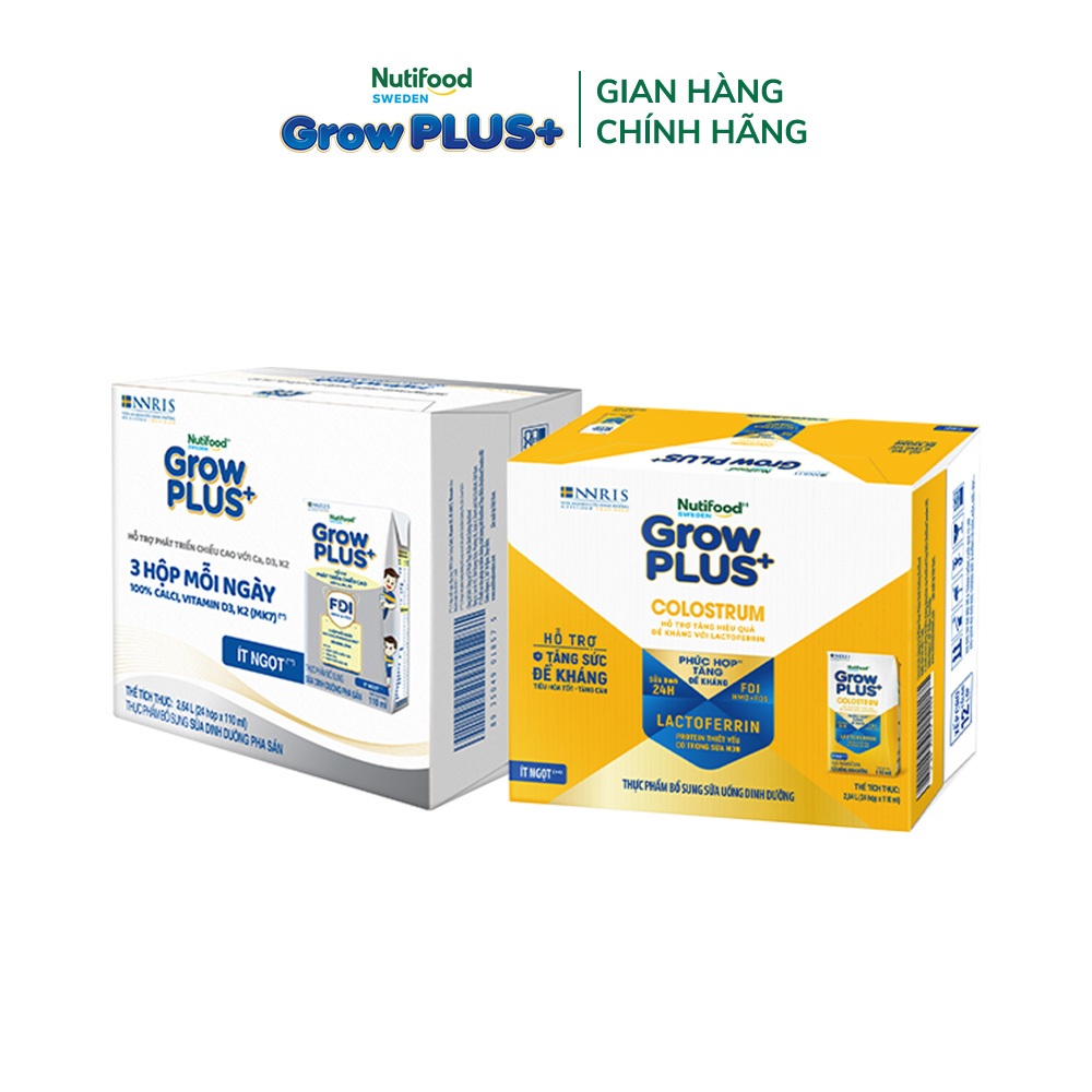 Combo 2 thùng 24 hộp Sữa bột pha sẵn GrowPLUS+ 110ml: Cao Lớn Vượt Trội +  Colostrum Lactoferrin