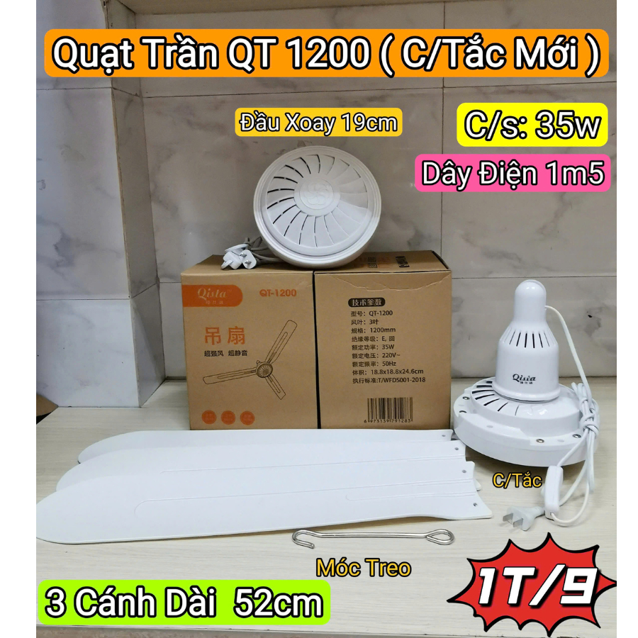 Quạt Treo Mini 5 Cánh – Quạt Trần Có Công Tắc Làm Mát Êm Gọn Nhẹ Treo Phòng Trọ Nhà bếp Văn Phòng