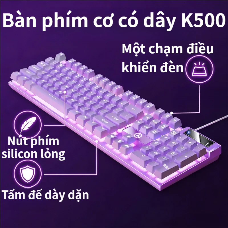Bộ bàn phím, chuột, tai nghe có dây USB K500 | Trợ lý Gaming & Văn Phòng | Cảm giác cơ siêu mượt | Bàn phím màng