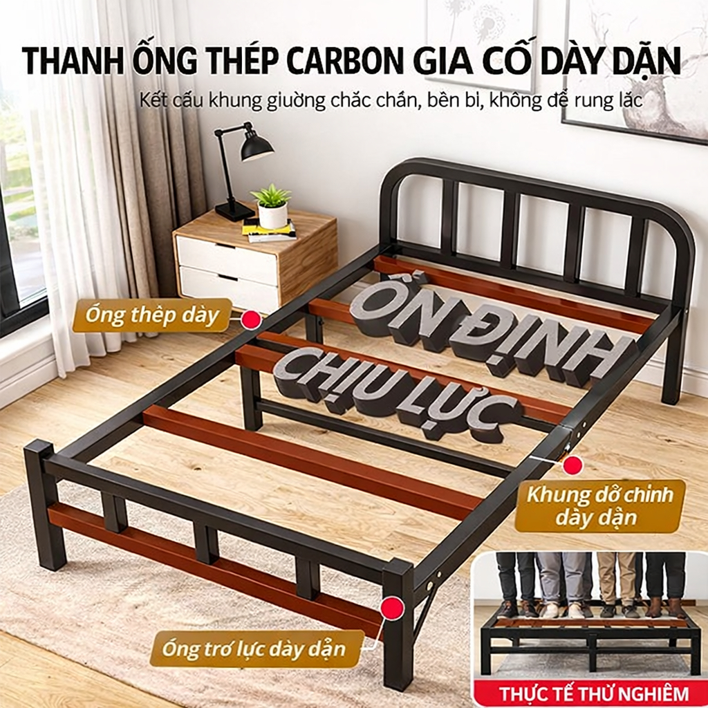 CONOCO Giường Sắt Xếp Thép Carbon Kèm Đệm Chịu Lực Tốt Cho Văn Phòng Căn Hộ