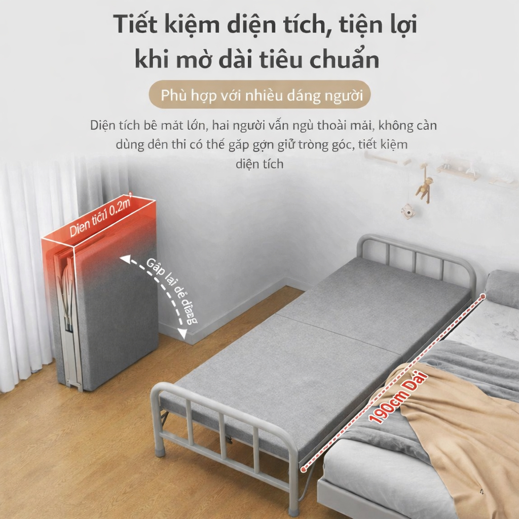 CONOCO Giường Sắt Xếp Thép Carbon Kèm Đệm Chịu Lực Tốt Cho Văn Phòng Căn Hộ