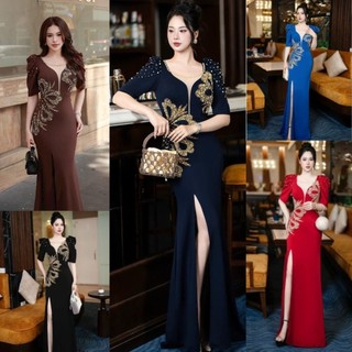 Đầm váy dạ hội trung niên thiết kế kết đá pha lê có size 3XL TK