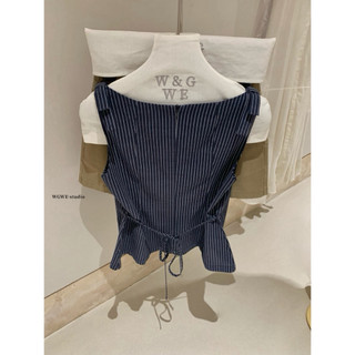 𝐏𝐡𝐢𝐞𝐧 𝐖𝐆𝐖𝐄 | (Sẵn) w9272 Áo Sát Nách Nơ Vai Kẻ Caro Nhỏ Xanh Dương Navy
