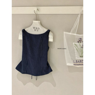 𝐏𝐡𝐢𝐞𝐧 𝐖𝐆𝐖𝐄 | (Sẵn) w9272 Áo Sát Nách Nơ Vai Kẻ Caro Nhỏ Xanh Dương Navy