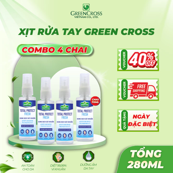 Combo 4 Chai Nước Rửa Tay Khô Green Cross 70ml Dạng Xịt – Diệt Khuẩn 99,9%, Khử Khuẩn Nhanh – 5