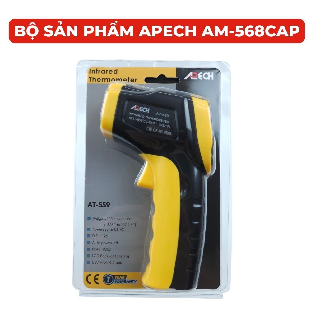Máy Đo Nhiệt Độ Hồng Ngoại APECH AT-559 -50°C Đến 550°C Chế Độ HOLD Độ Chính Xác Cực Cao