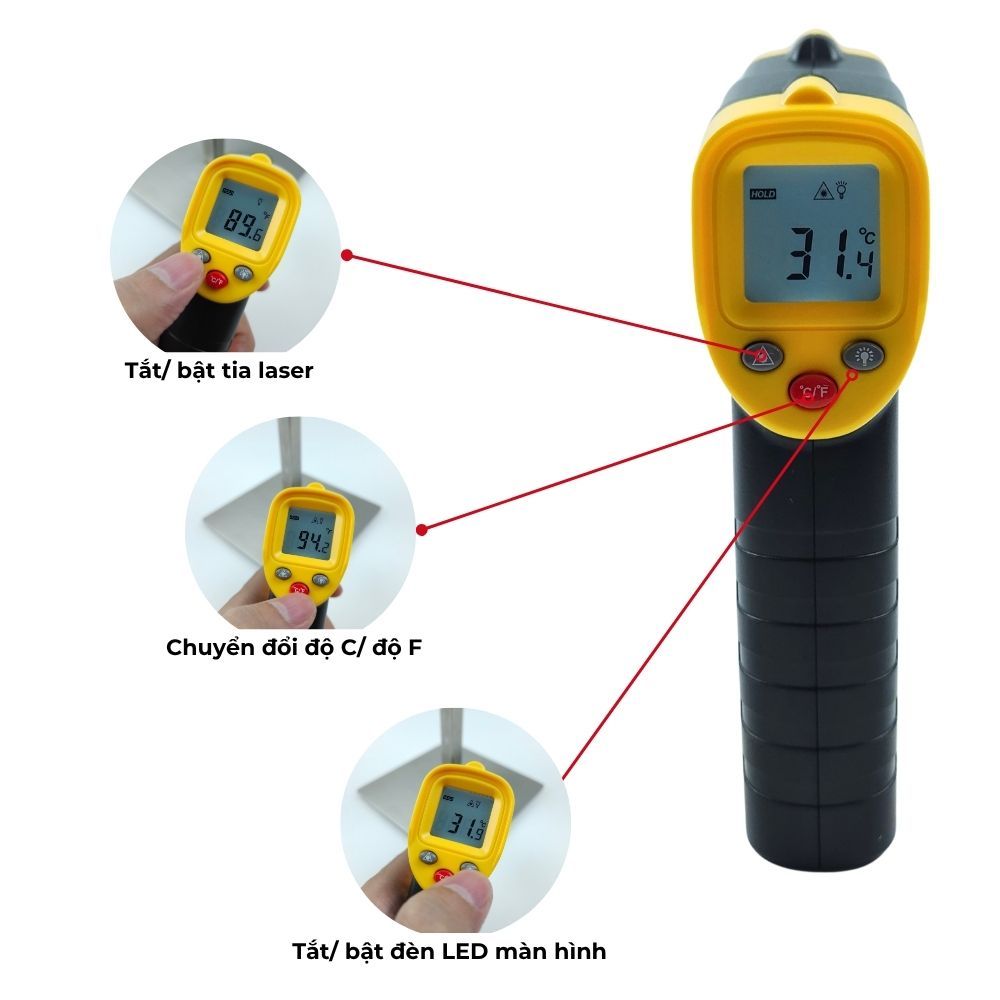 Máy Đo Nhiệt Độ Hồng Ngoại APECH AT-559 -50°C Đến 550°C Chế Độ HOLD Độ Chính Xác Cực Cao