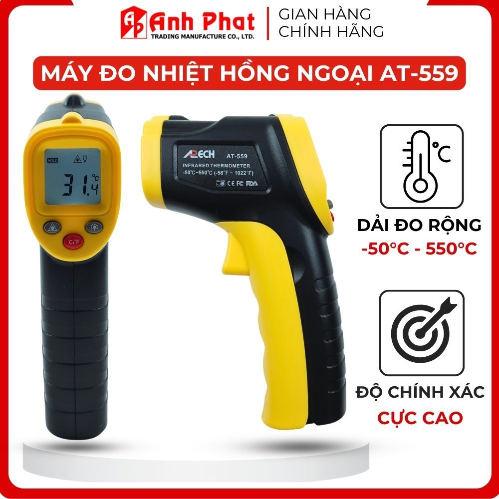 Máy Đo Nhiệt Độ Hồng Ngoại APECH AT-559 -50°C Đến 550°C Chế Độ HOLD Độ Chính Xác Cực Cao