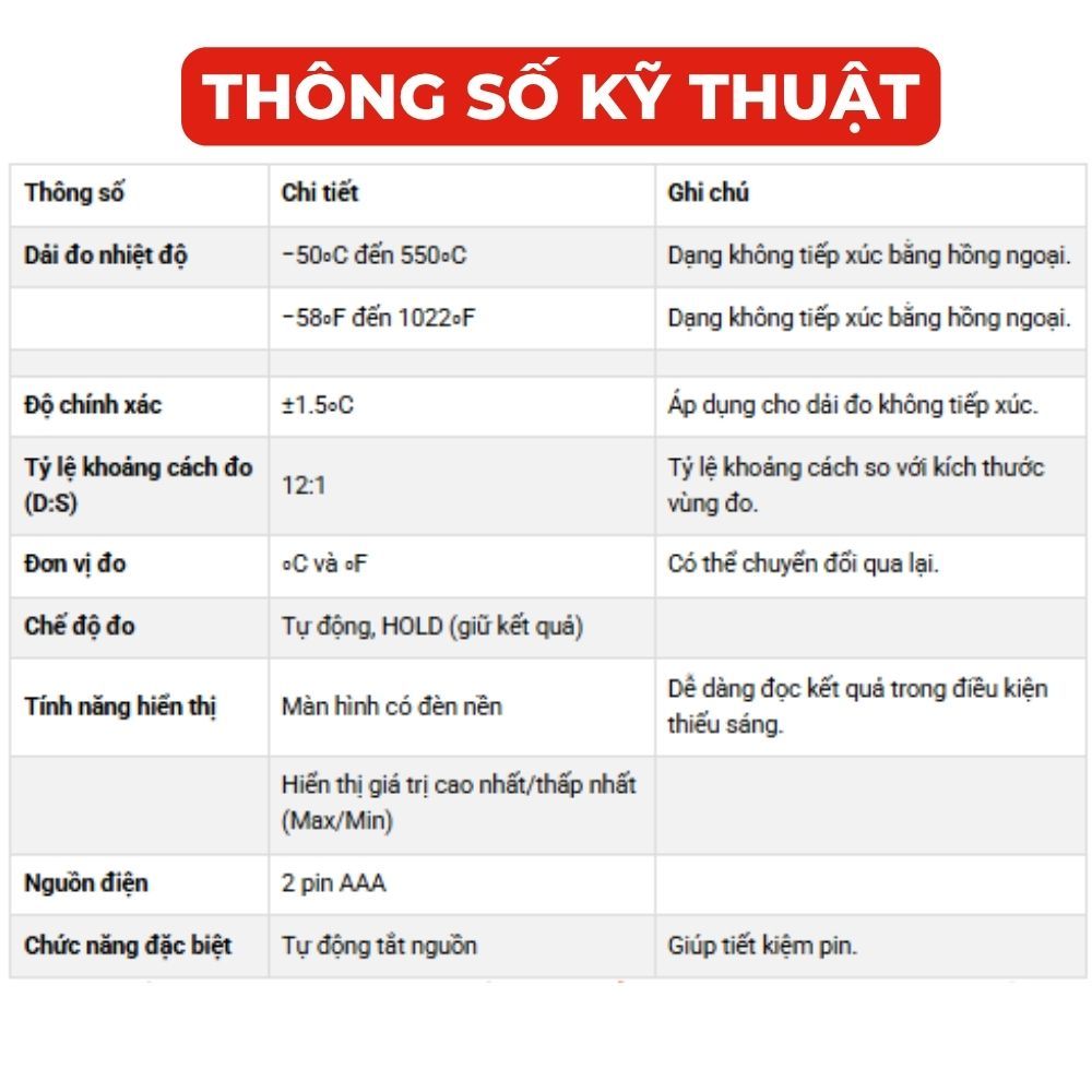Máy Đo Nhiệt Độ Hồng Ngoại APECH AT-559 -50°C Đến 550°C Chế Độ HOLD Độ Chính Xác Cực Cao