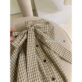 𝐏𝐡𝐢𝐞𝐧 𝐖𝐆𝐖𝐄 | (Sẵn) w9236 Áo Sơ Mi Kẻ Caro Nơ Cổ Cộc Tay