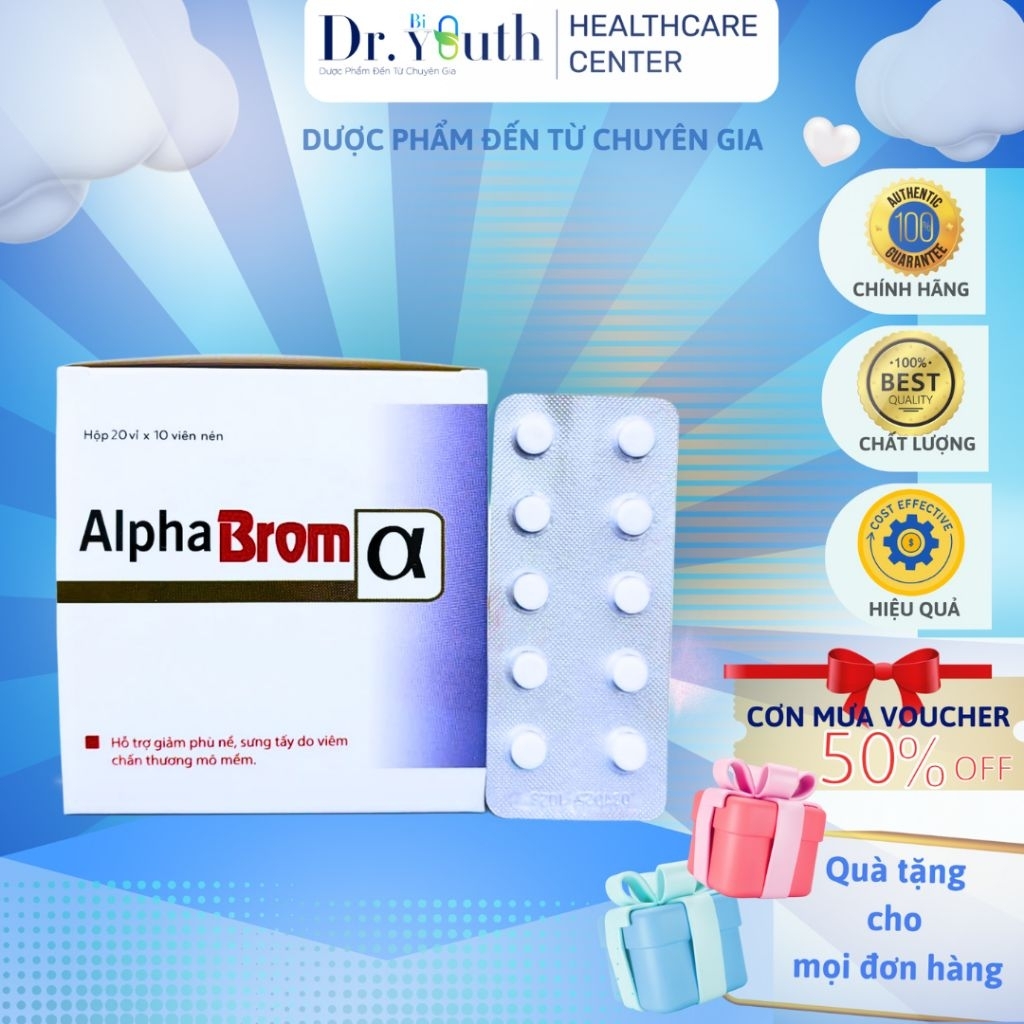 ￼Viên ngậm Alpha Brom α - giảm  sưng viêm tấy phù nề họng, chấn thương Hộp 200v