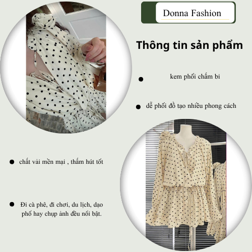 Đầm nữ, váy nữ DONNA HCOM2901 tay dài hoạ tiết chấm bi cổ V bo chun eo tôn dáng, cực xinh