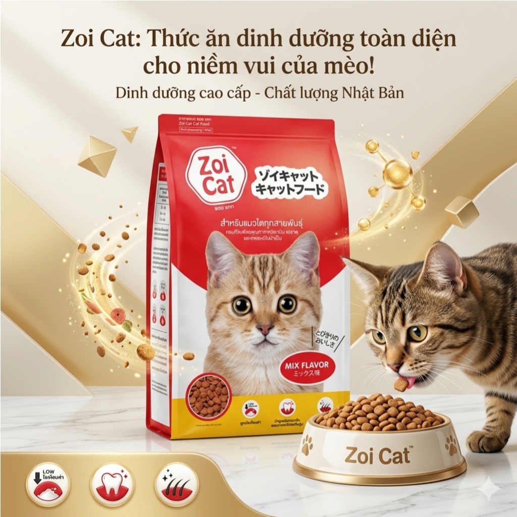 Thức ăn cho mèo Zoi Cat , Zoi Cat 1kg hạt cho mèo giúp bảo vệ răng, chăm sóc da và lông óng mượt