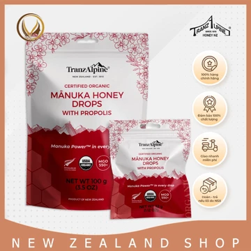 Kẹo ngậm mật ong Manuka hữu cơ MGO550+ với keo ong TranzAlpine Organic Manuka Honey Drops with Propolis 25 viên
