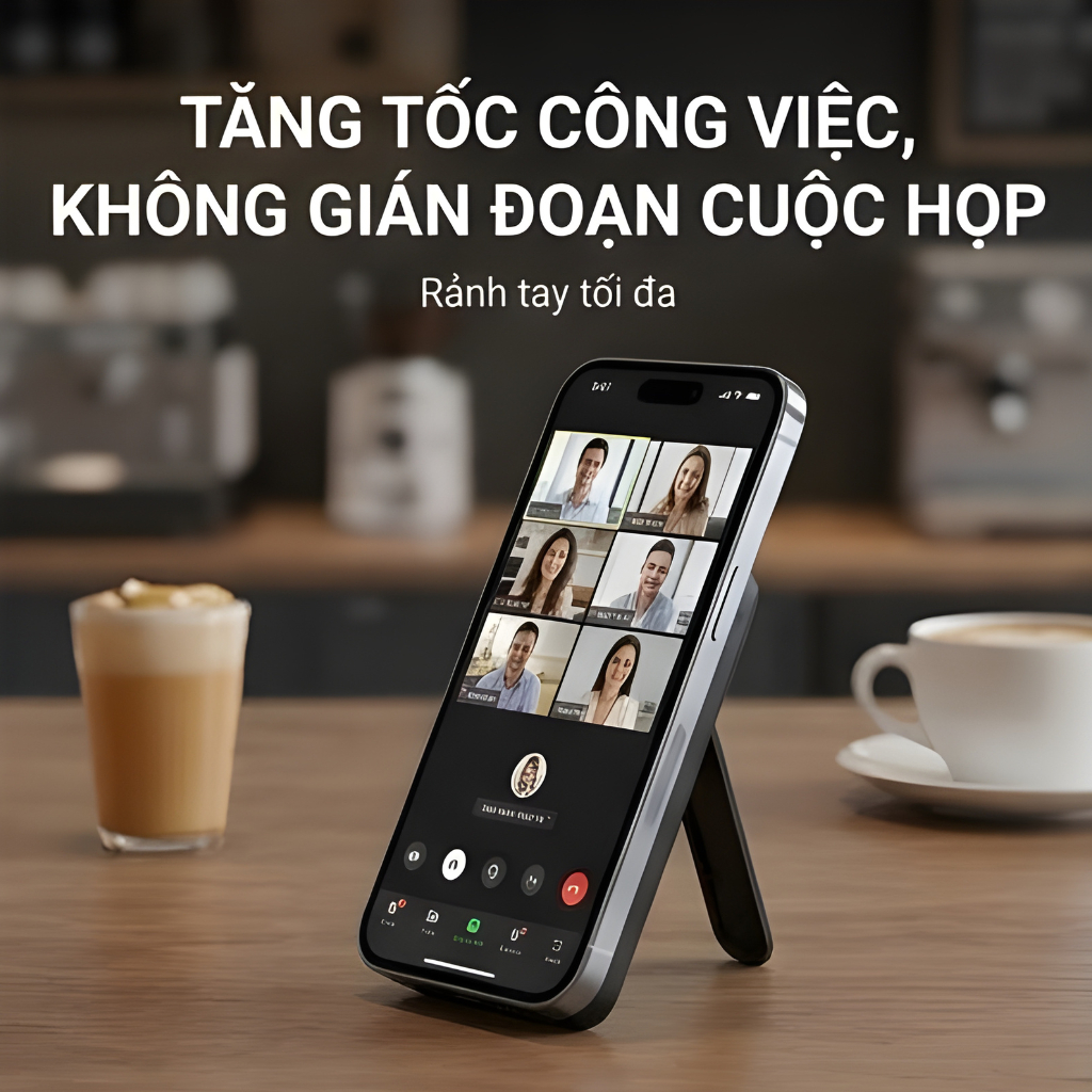 Sạc dự phòng không dây 10000mAh từ tính mini nhỏ gọn - Có sẵn 2 dây sạc - Hít Nam Châm Siêu Chắc