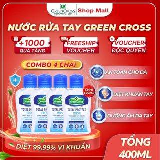 Combo 4 Chai Nước Rửa Tay Khô Green Cross 100ml TOTAL PROTECT – Sạch Nhanh Diệt Khuẩn 99.9%
