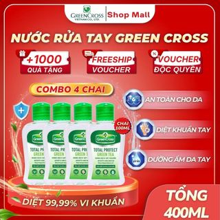 Combo 4 Chai Nước Rửa Tay Khô Green Cross 100ml TOTAL PROTECT – Sạch Nhanh Diệt Khuẩn 99.9%